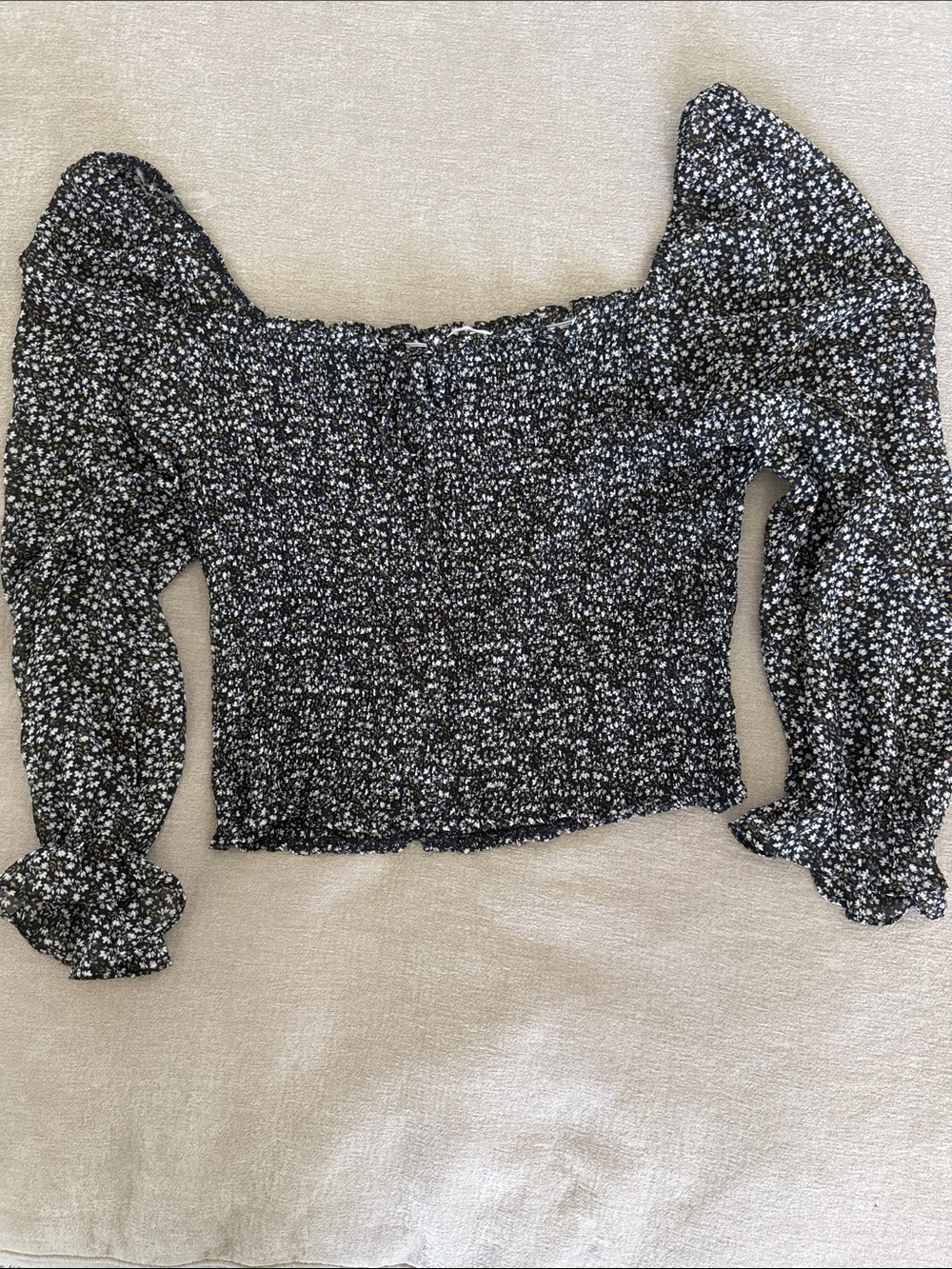 Smocked Off-Shoulder Floral Blouse - Black